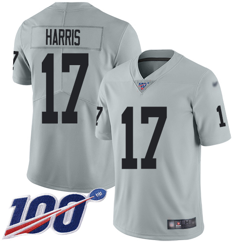 Men Oakland Raiders Limited Silver Dwayne Harris Jersey NFL Football #17 100th Season Inverted Legend Jersey